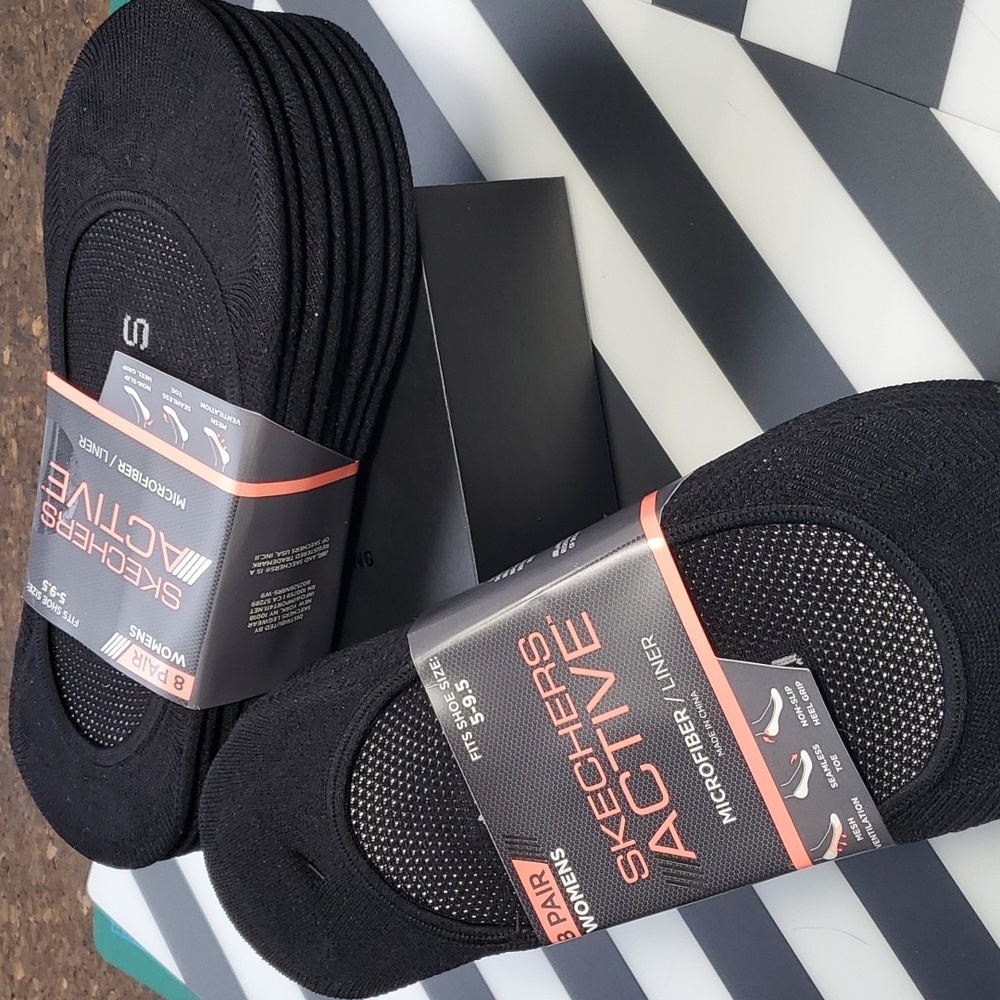 skechers socks microfiber liner non-slip heel grip seamless mesh active black